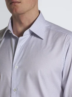 White and lilac micro-checked Ginza 45 cotton formal shirt