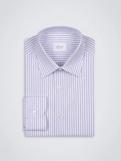 White and lilac striped cotton formal shirt