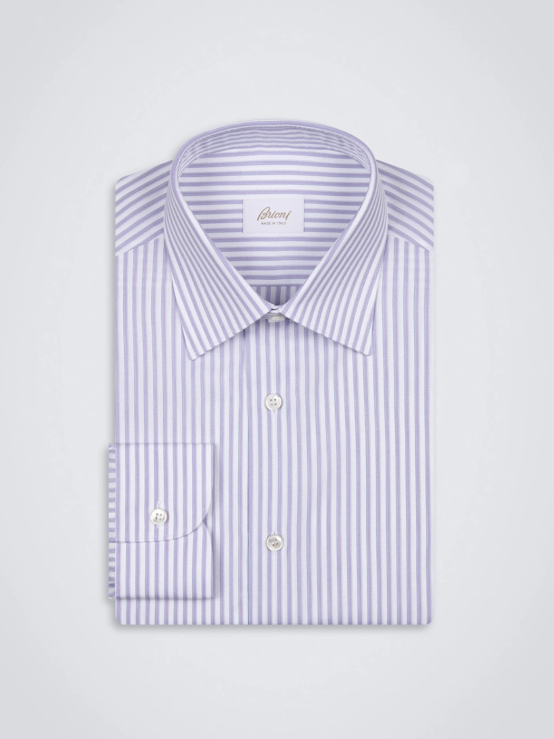 White and lilac striped cotton formal shirt