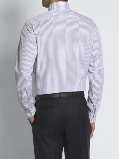 White and lilac striped cotton formal shirt