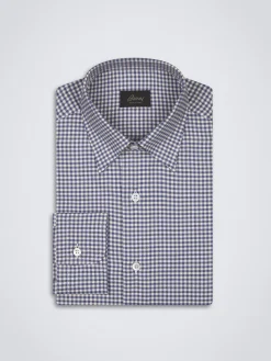 White and royal blue cotton hidden button down shirt