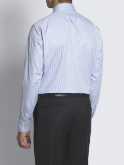 White and sky blue striped organic cotton formal shirt