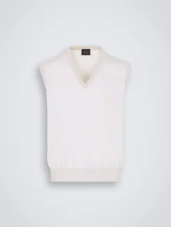 White cotton, silk and cashmere vest