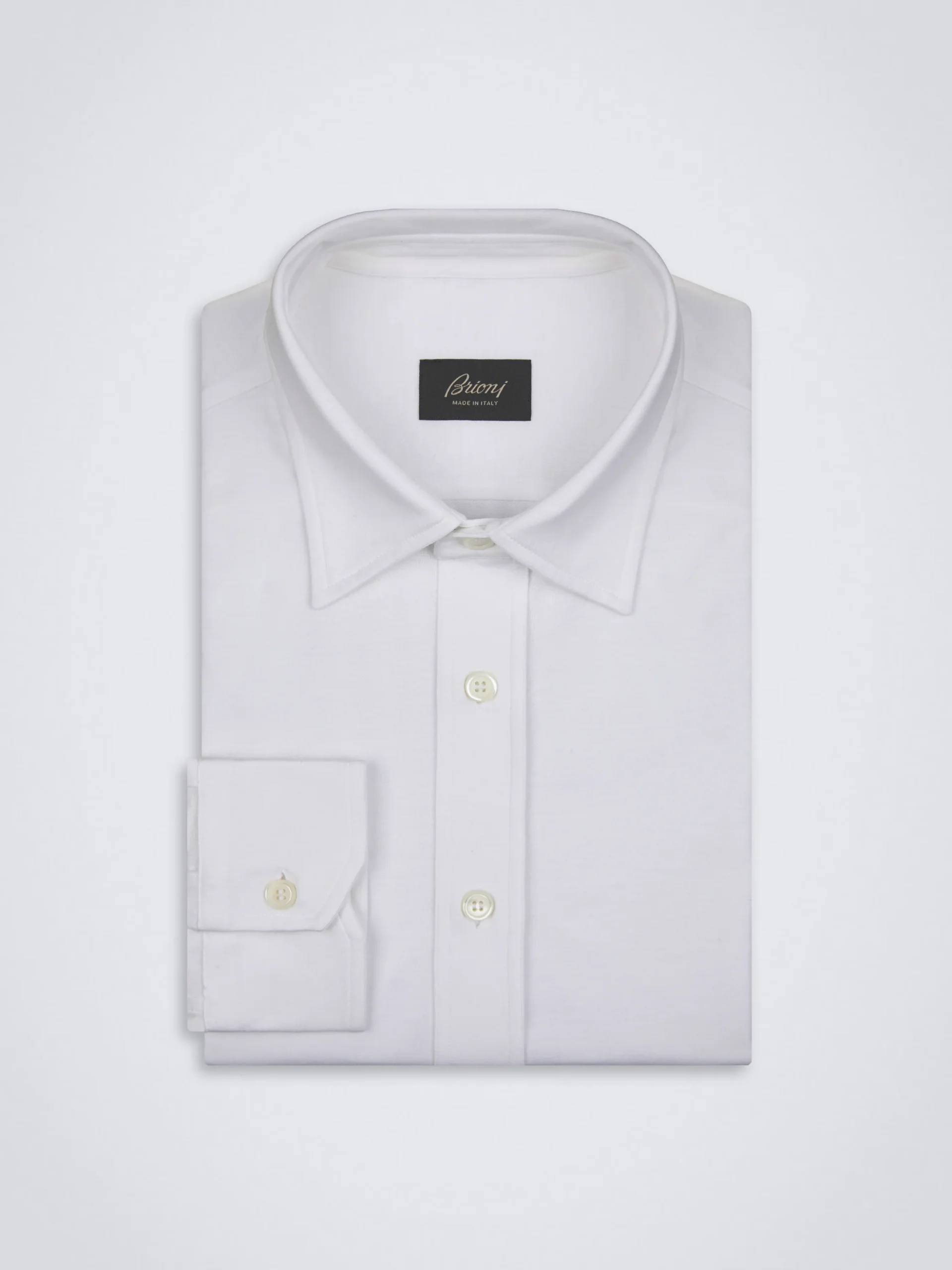 White gassed organic cotton hidden button-down shirt