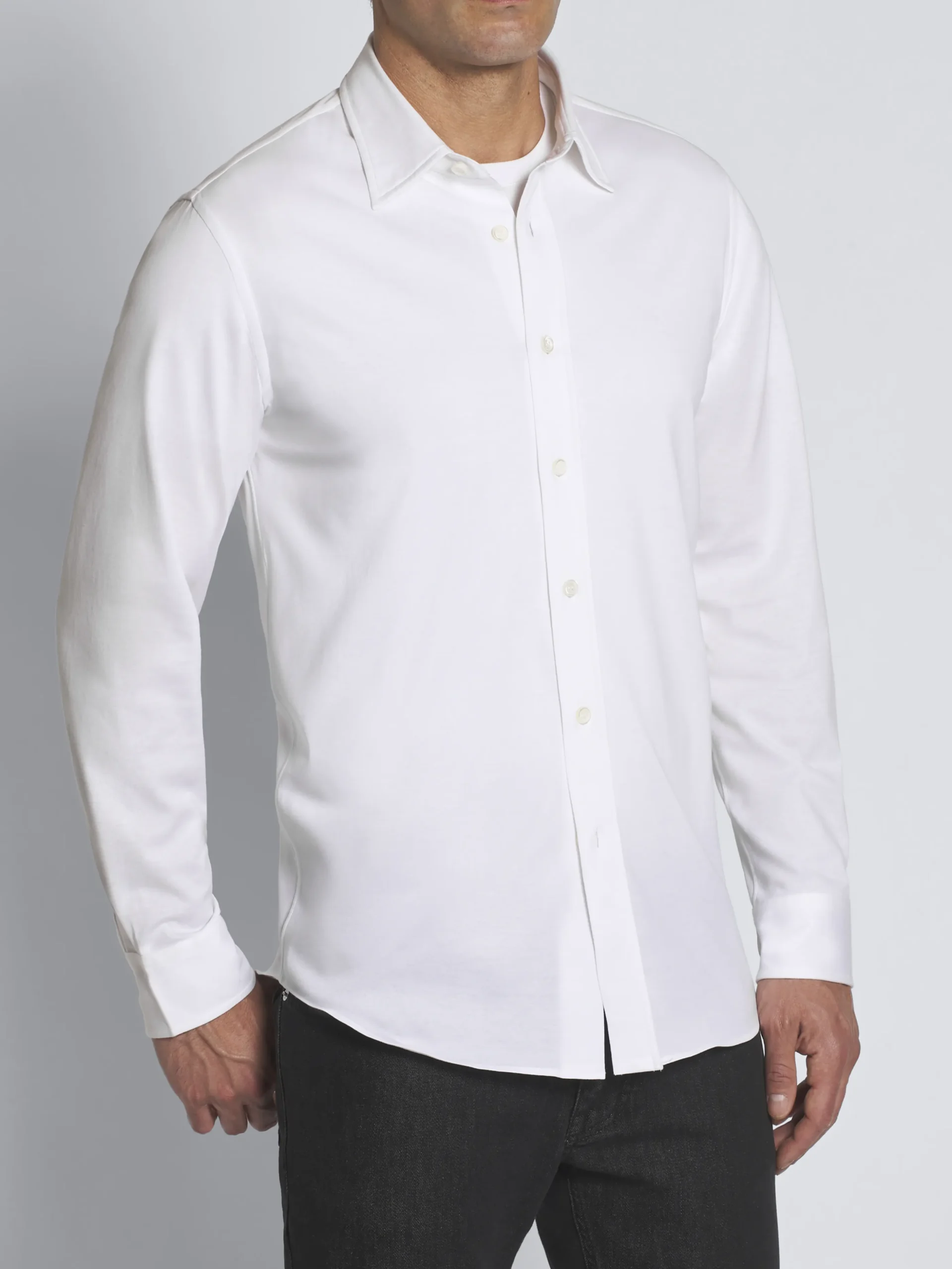 White gassed organic cotton hidden button-down shirt