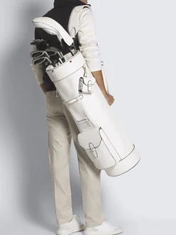 White grained leather golf club holder