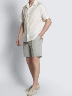 White silk seersucker cuban shirt