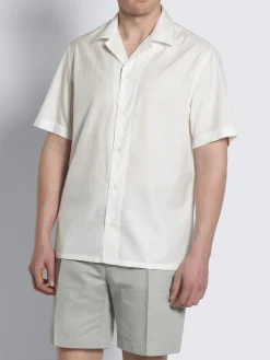 White silk seersucker cuban shirt